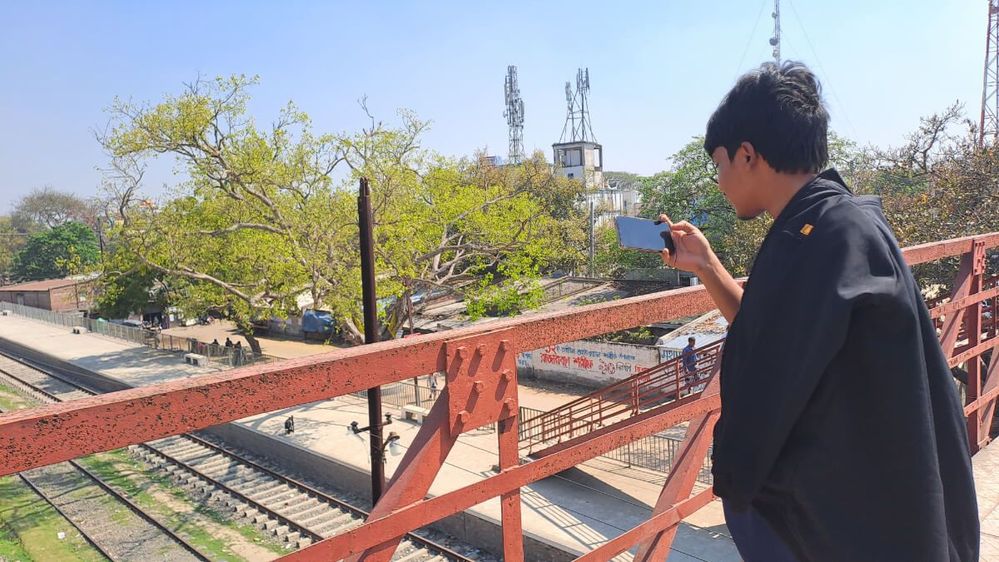 NH Tuhin taking photo of Chapai Nawabgonj Railway Station
