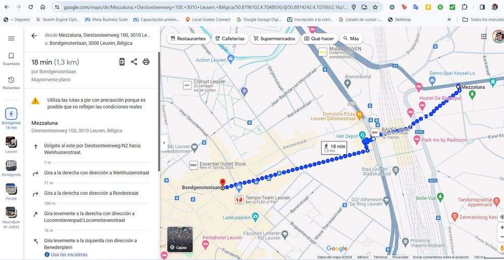 Ruta peatonal de Google Maps desde Mezzaluna a Bondgenotenlaan