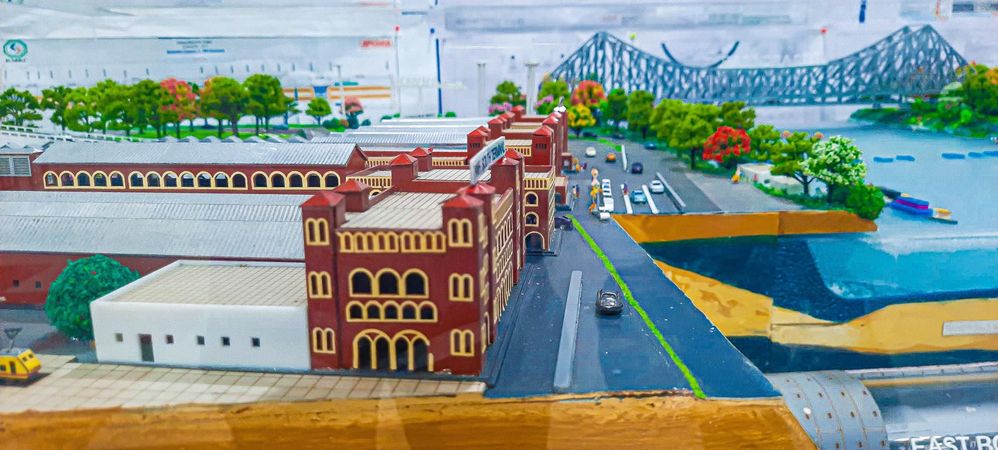 A miniature model depicting the Howrah railway station, the approach road by the river and Howrah Bridge, now connected with the East-West underwater metro facility to Kolkata