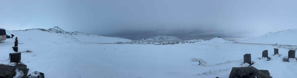 Caption: A panorama shot of the snowfields on Snaefellness  (meaning Snow Hill Peninsula) which dramatically lived up to its name.