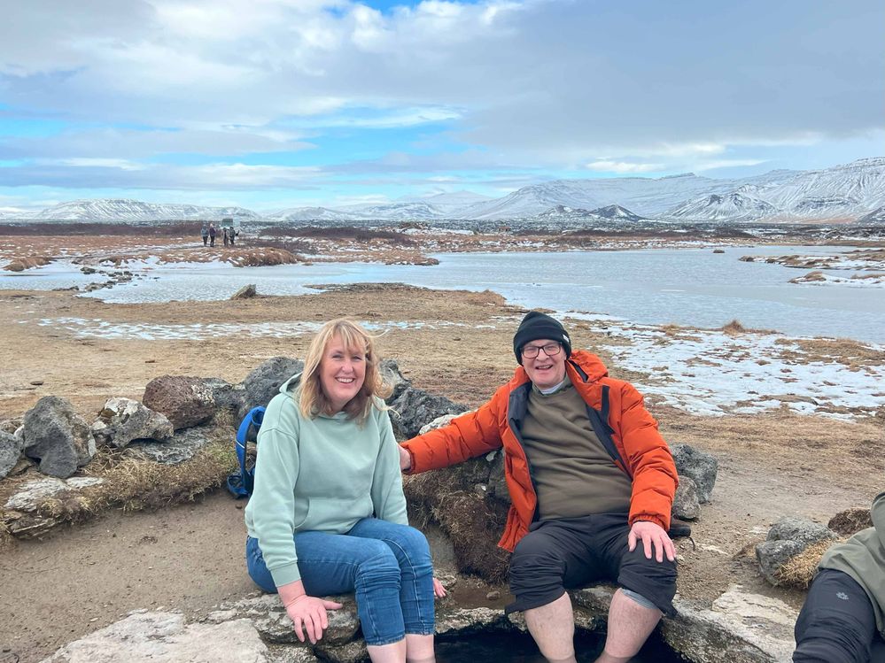 Caption: even in the snow fields, we found thermal springs to warm our feet.
