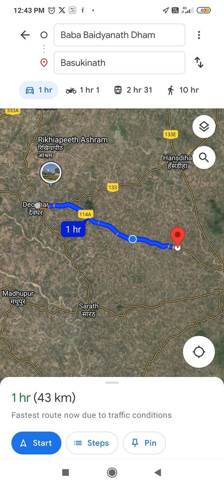 Screenshot   google map traveling  to Basukinath