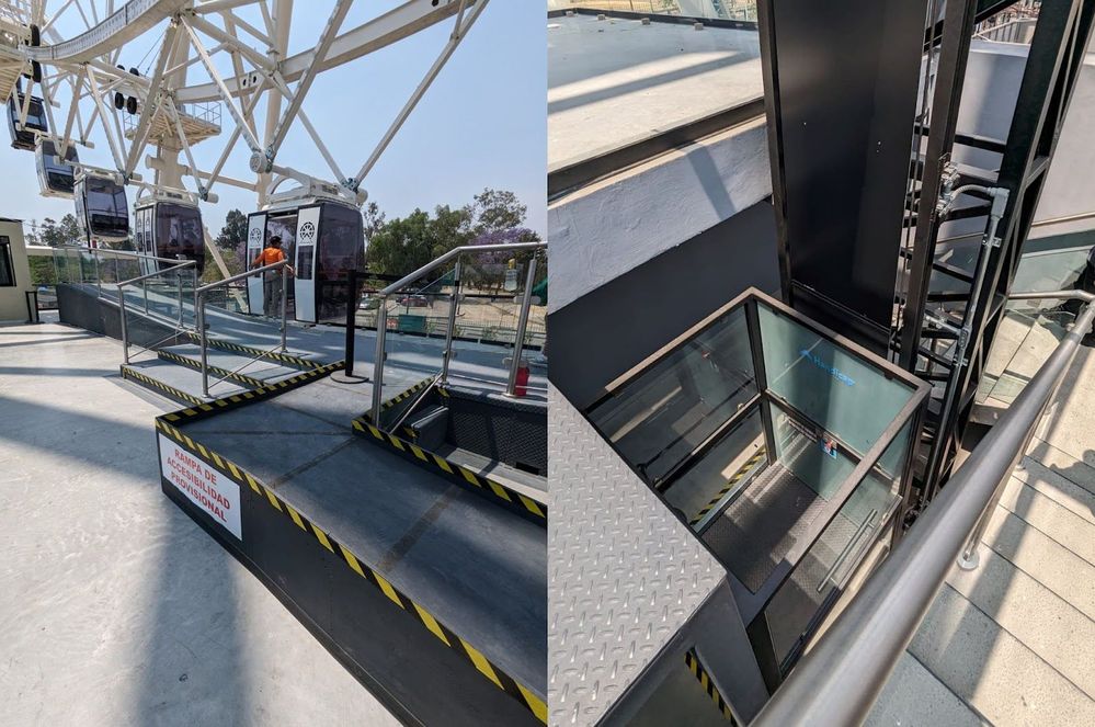 Caption: Photos showing the ramp and elevator for wheelchair users