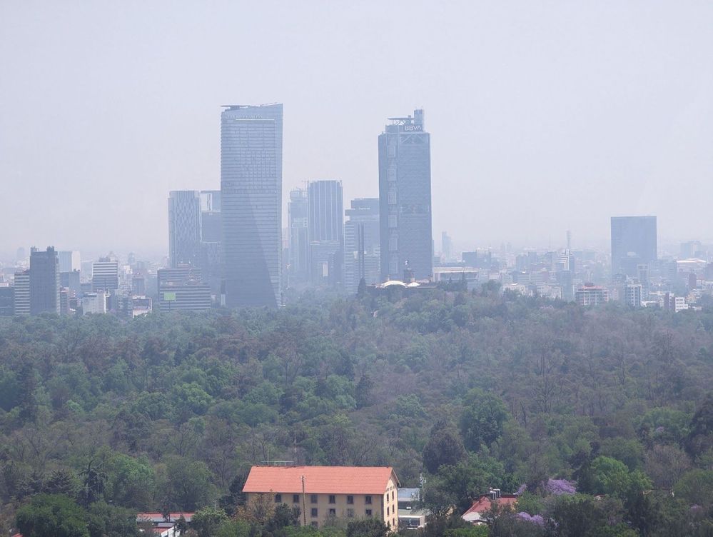 Caption: Photo of Paseo de la Reforma skyscrapers seen from Aztlán 360