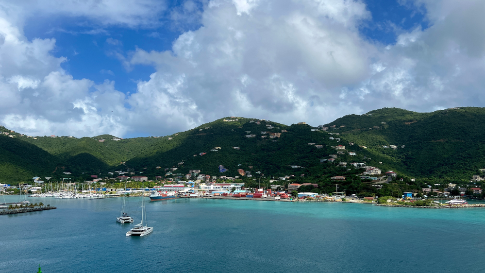 Caption: Tortola, British Virgin Islands. Morning view from the cruise.