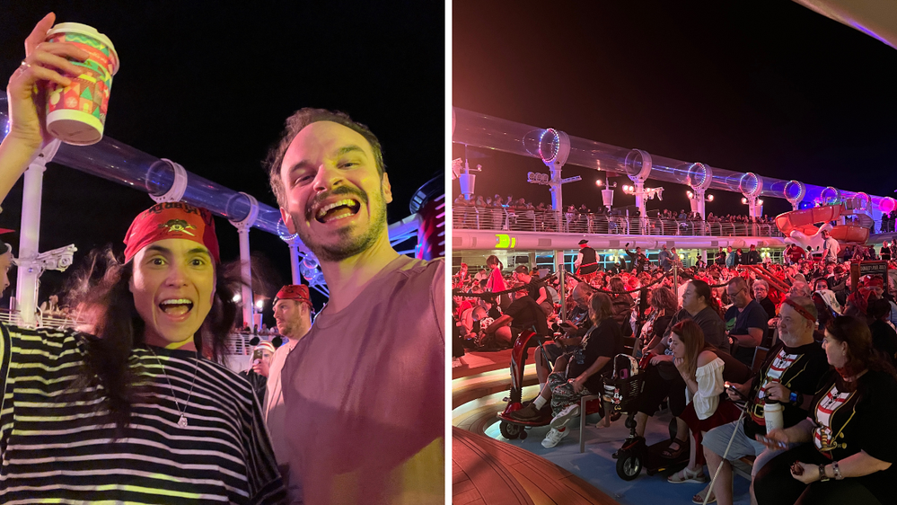 Caption: Us having a blast (left). Special seat area designated for people with restricted mobility (right).