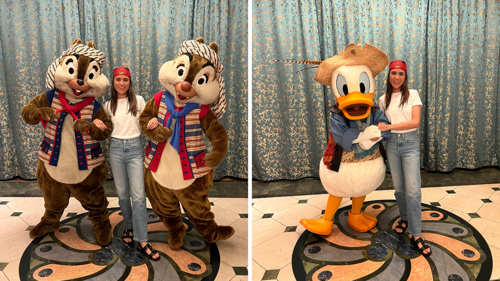 Caption: photo with Chip & Dale (left). Photo with Donald Duck (right).