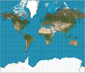 Mercator projection of the world between 82°S and 82°N.