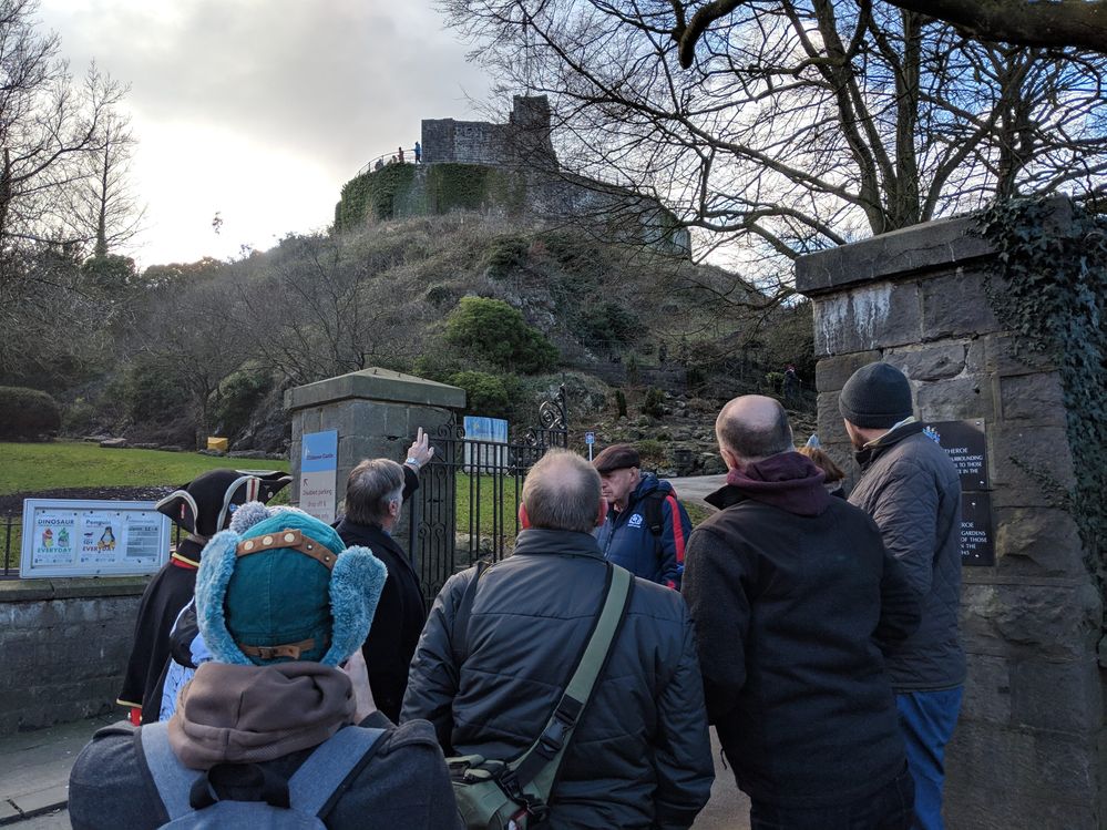 Caption: A photo of the Manchester Local Guides looking at the Clitheroe Castle up on a hill during a tour of Pete’s hometown. (Courtesy of Local Guide @PeteMHW)