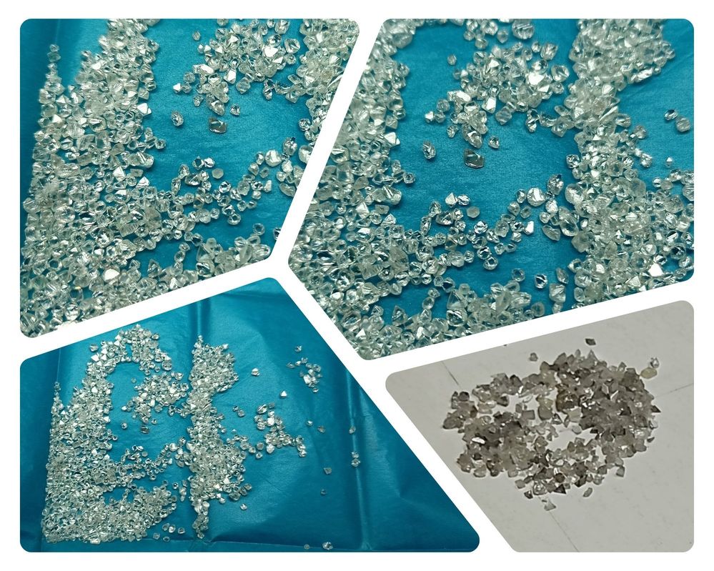 Clear and rough diamonds in the factory