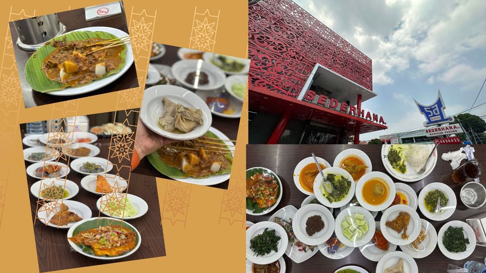 Collage of photos of Padangnese food in Sederhana Restaurant, Rawamangun, East Jakarta