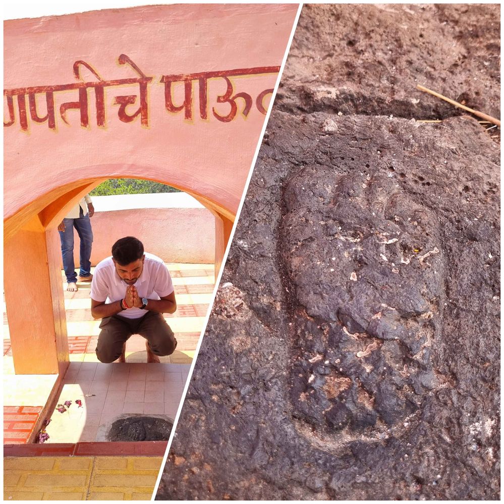 #8  These photographs show the footprint of Ganesh Ji's little temple structure and real stone footprints adjacent to it.