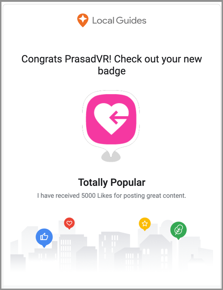 Caption: Screenshot of congratulatory mail received  by LG @PrasadVR from Google on 09-May-2024 receiving  Totally Popular Badge