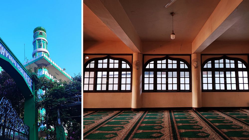 A collage of two mosque photos: Madina Masjid, Laban Shillong (left), and Police Bazar Jama Masjid (right)
