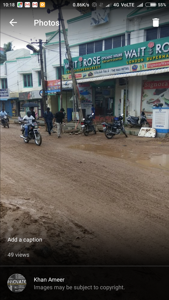 Condition of road during rain