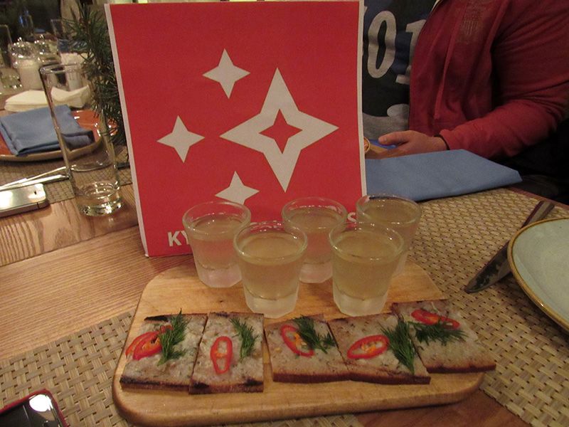 Special drink - hrenovuha - and sandwich with lard