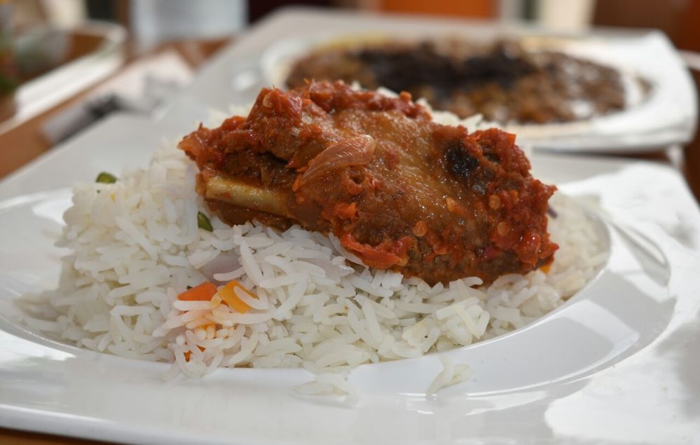 Nigerian White Rice Laced with vegetables and spicy turkey