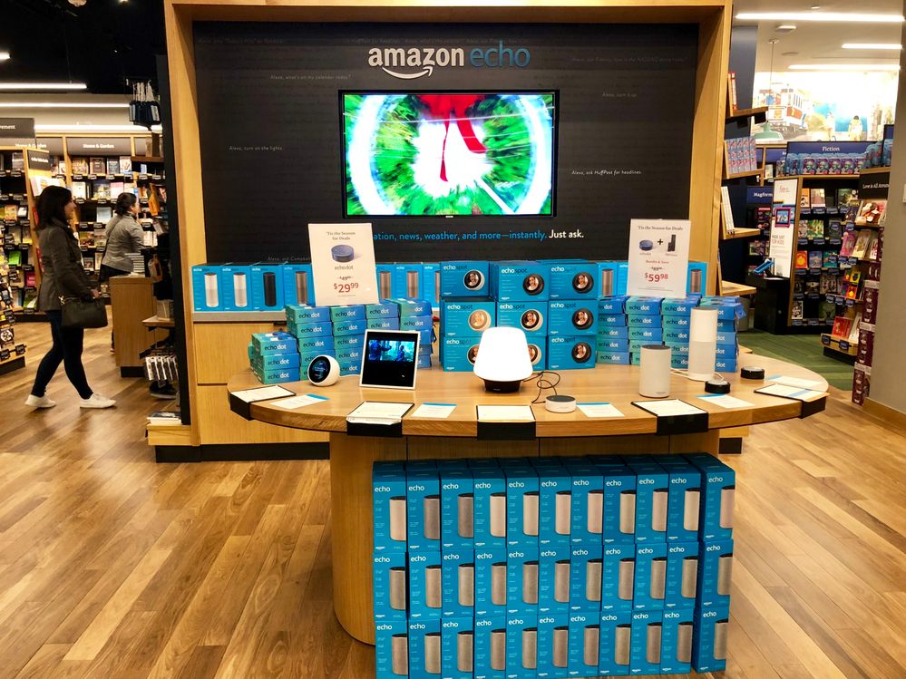Amazon Echo and other Amazon devices to test out and play with, Amazon Books, Broadway Plaza, Walnut Creek, CA