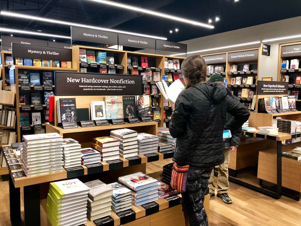 One of the many book areas for browsing and purchasing, Amazon Books, Broadway Plaza, Walnut Creek, CA