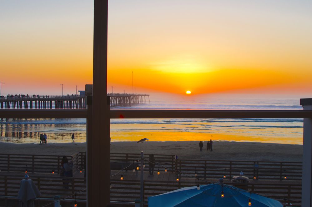 Sunset with Pismo Pier from the Oyster Loft Restaurant