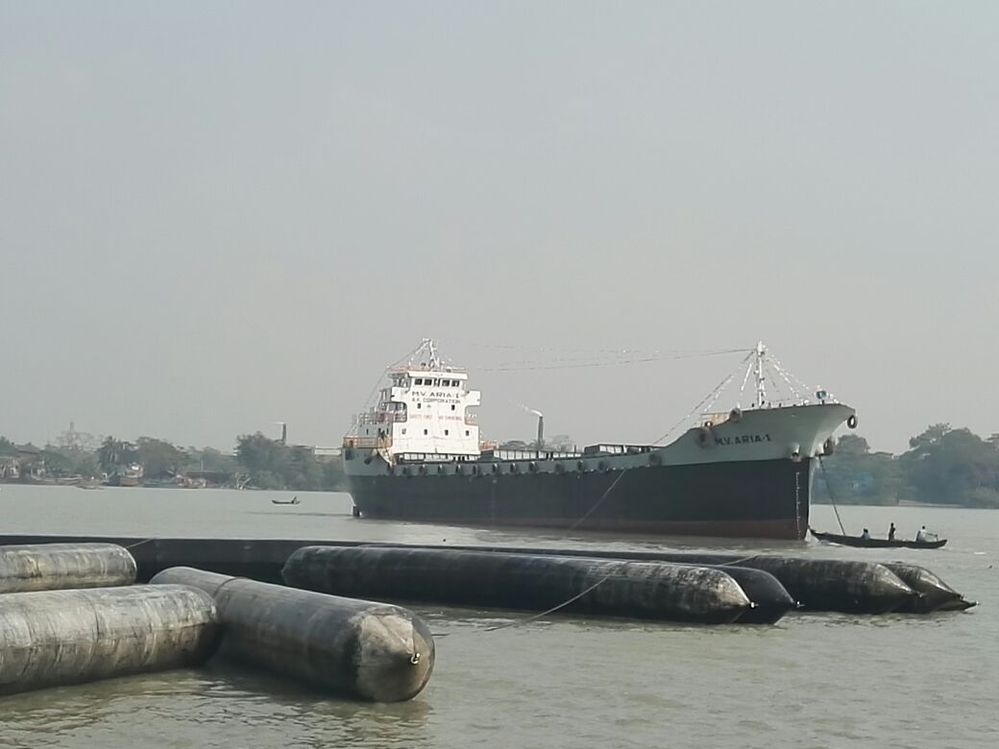 Ship in river after launching