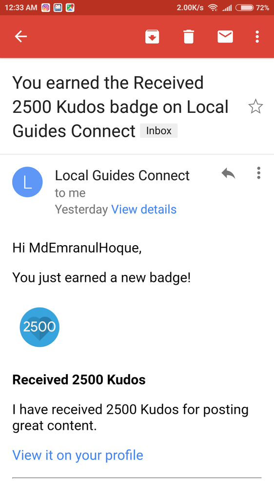 Received 2500 kudos badge