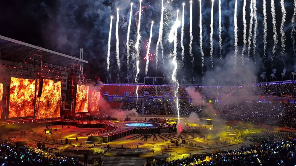 Caption: Pyrotechnics in PyeongChang Olympic Stadium. Photo by Local Guide Hokyu Ryu