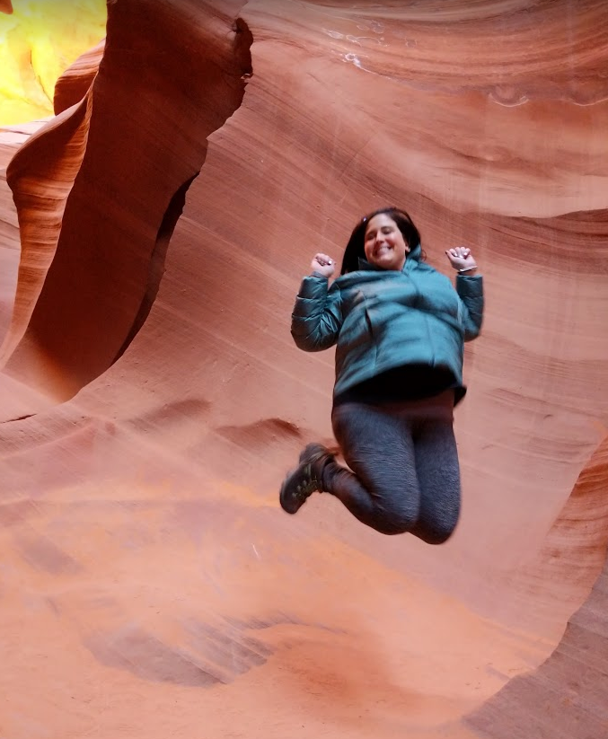 Caption: Jumping inside Lower Antelope Canyon