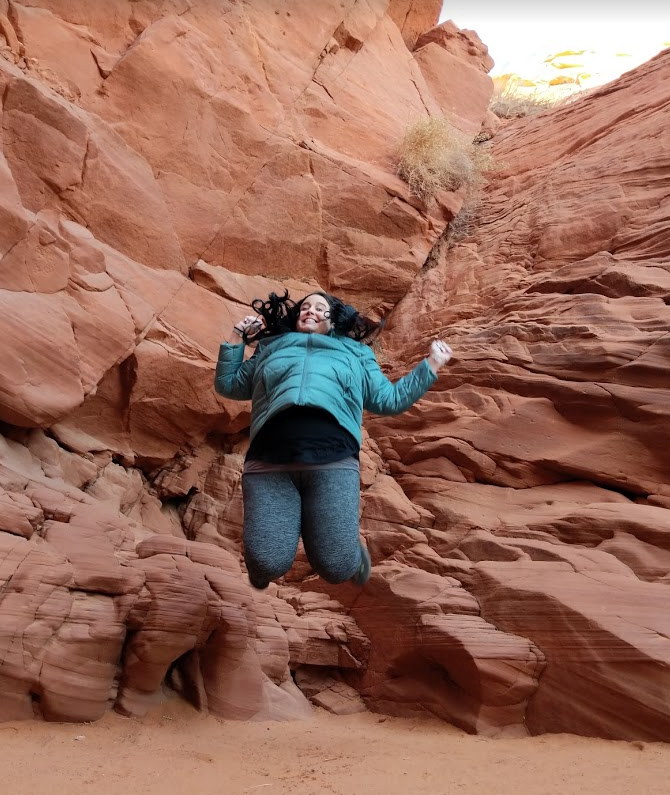 Caption: Jumping outside Upper Antelope Canyon