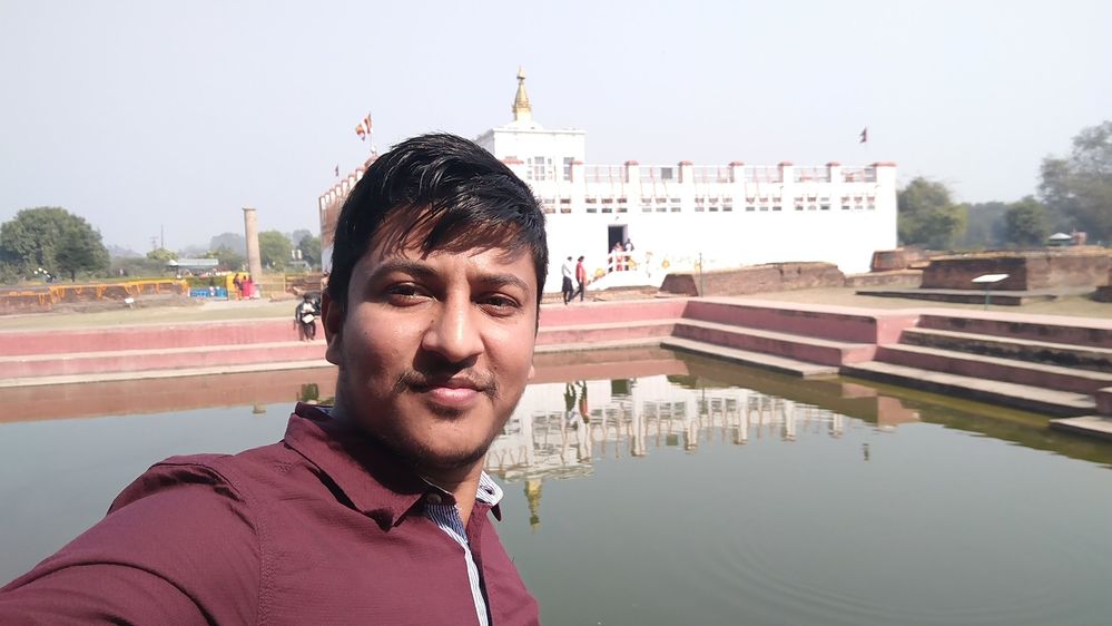 Selfie in front of Maya Devi Temple