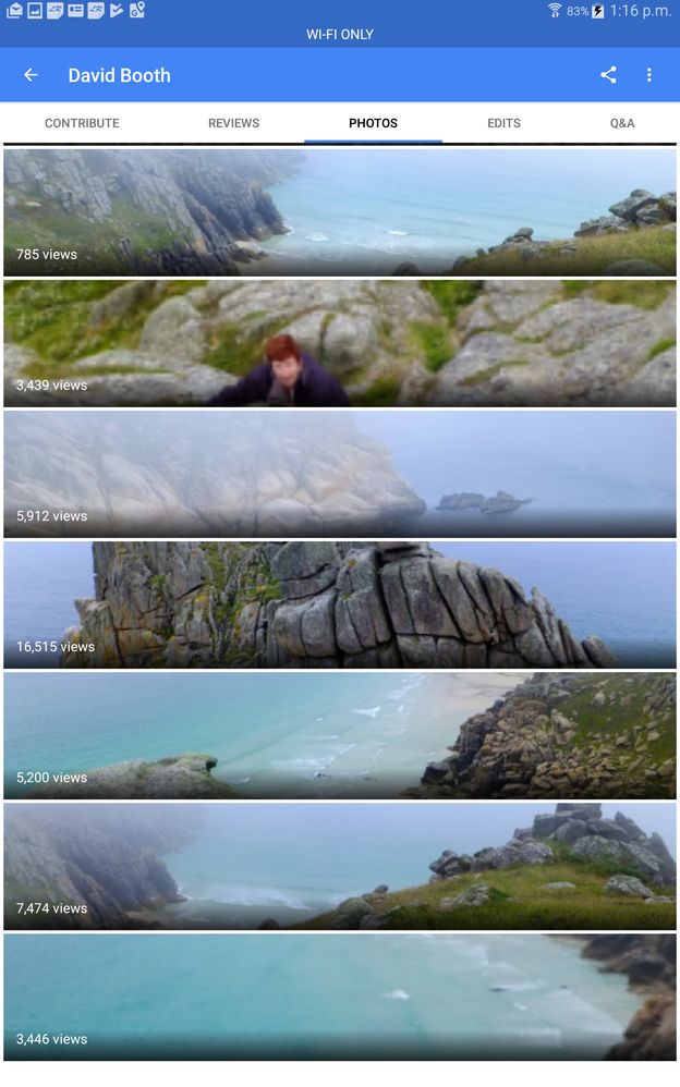 Screenshot showing Logan Rock photos within Contributions