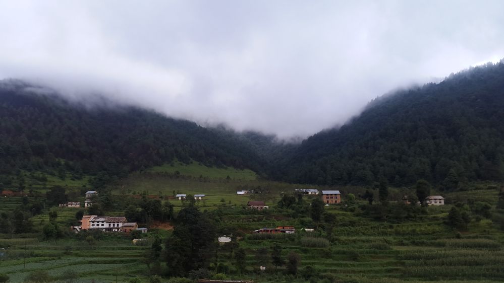 Chitlang Village surrounded by Mountain and Fog