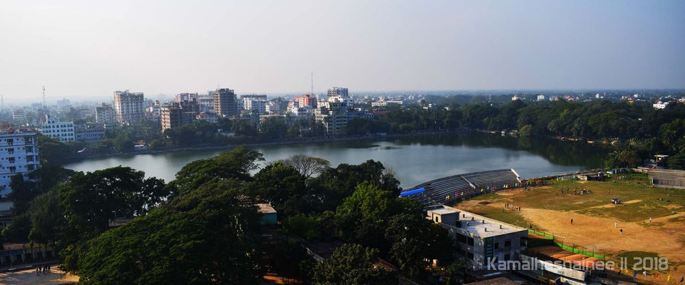 surrounding view of Dharmasagar  beside Comilla Stadium and the wall (opposite side of stadium)