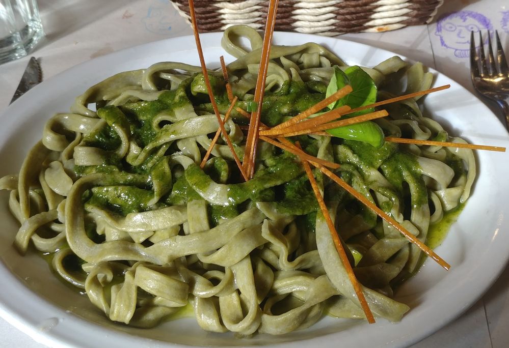 Green fetuccine with pesto