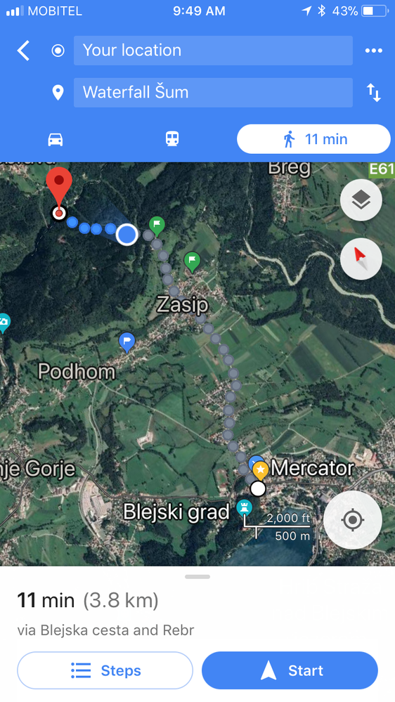 The hiking path accurately shown on Google Maps