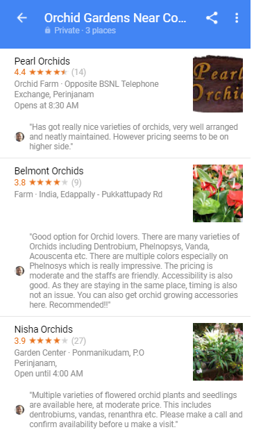 GMap List of Dependable Orchid Gardens near Cochin