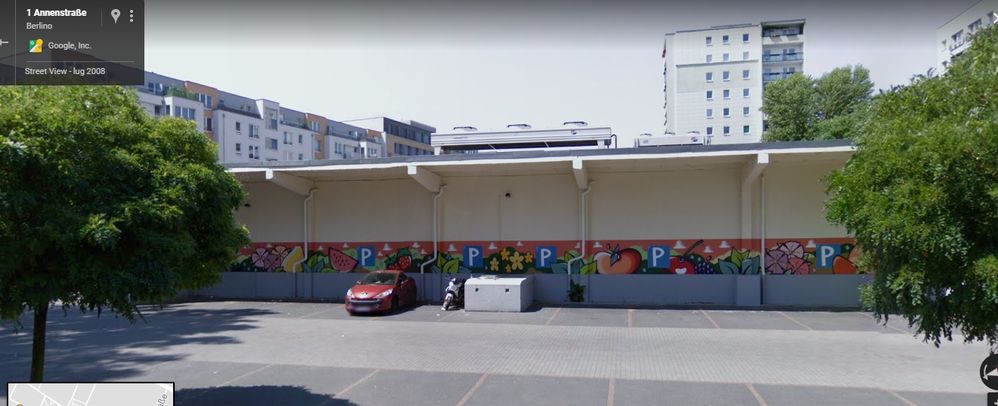 a parking lot with flowers and fruits in Berlin