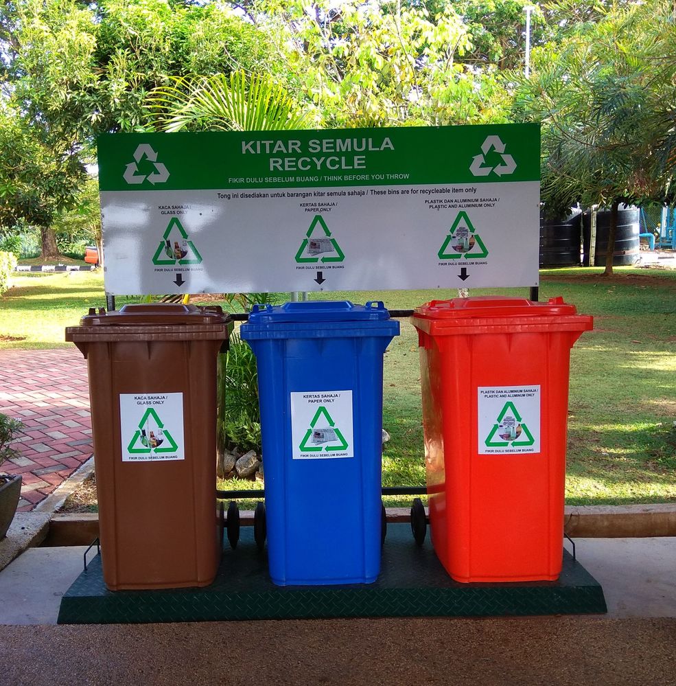 From left, first for glass, second for papers and third for plastic