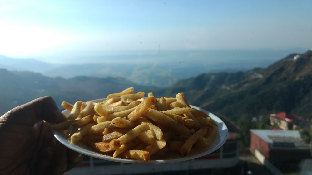 Fries overlooking the valley of Mussoorie