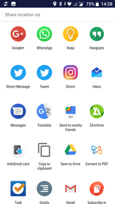 Chosissez l'application de partage:  Google Keep