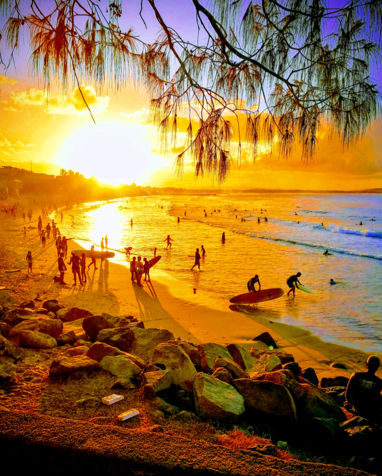Sunset at Noosa Main Beach, Sunshine Coast, Queensland, Australia