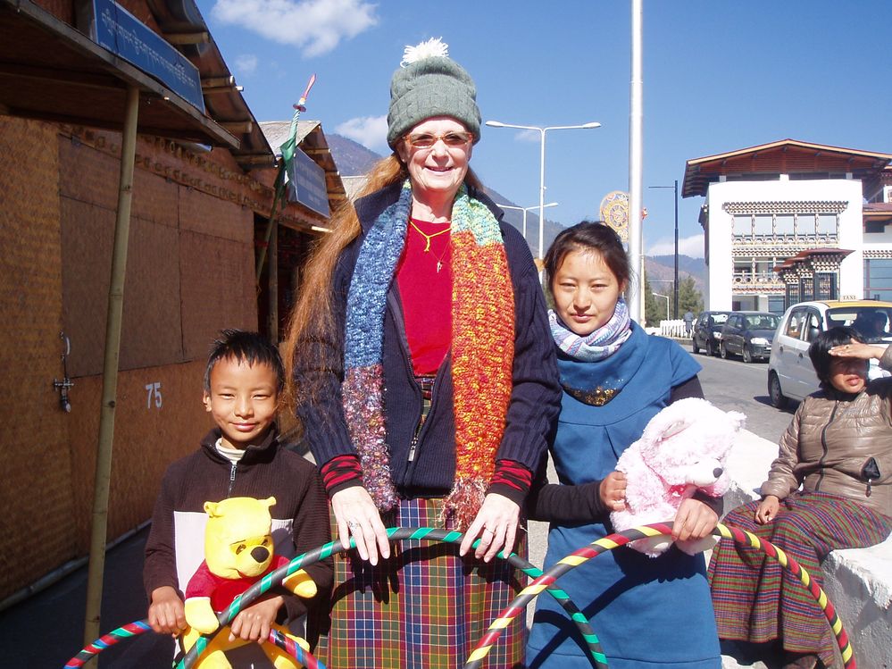 Giving hulahoops and bears to orphans in Bhutan