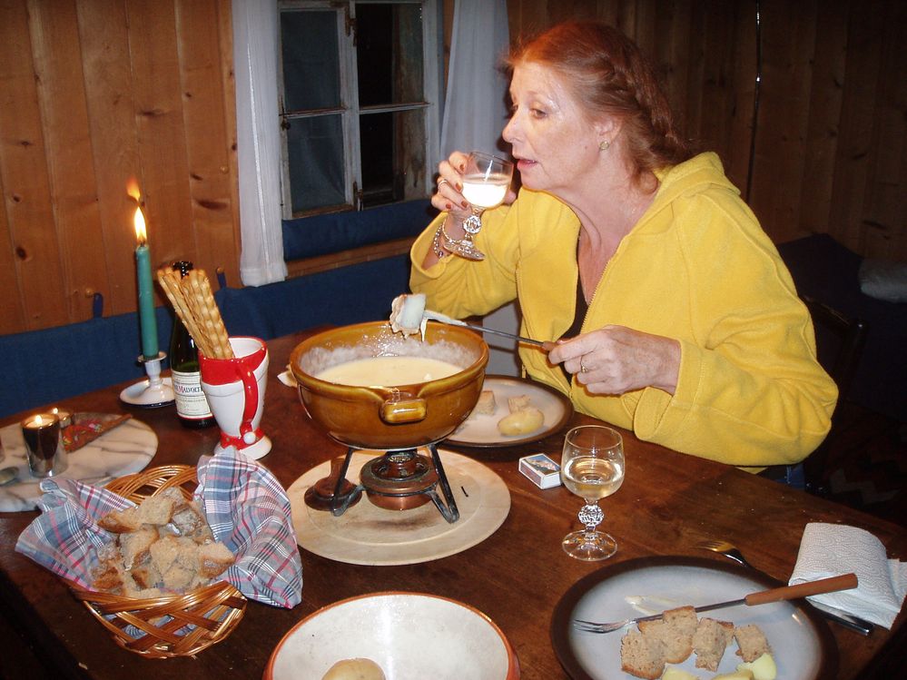 A little fondue and wine in Switzerland