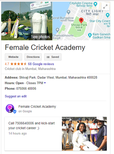 Our academy listed on Google Maps