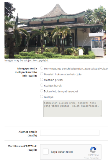 Form Report Photo di Google Map yang dapat kita gunakan untuk melaporkan foto yang tidak sesuai