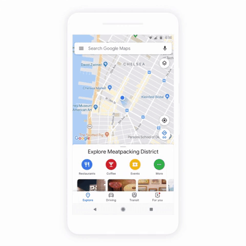 The redesigned Explore tab that will launch on Google Maps.