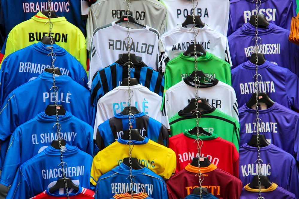 Caption: A photo of soccer jerseys. (Getty Images)