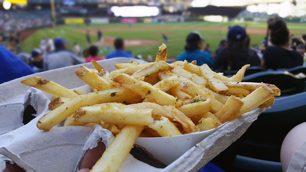 Caption: A photo of french fries at Safeco Field in Seattle, Washington. (Local Guide Hunter Beaulaurier)