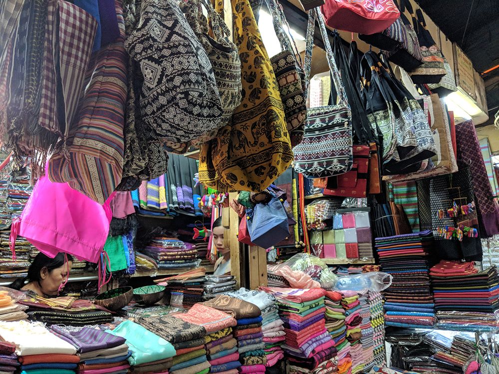 Product display: Khmer scarf, Krama, T-shirt etc.