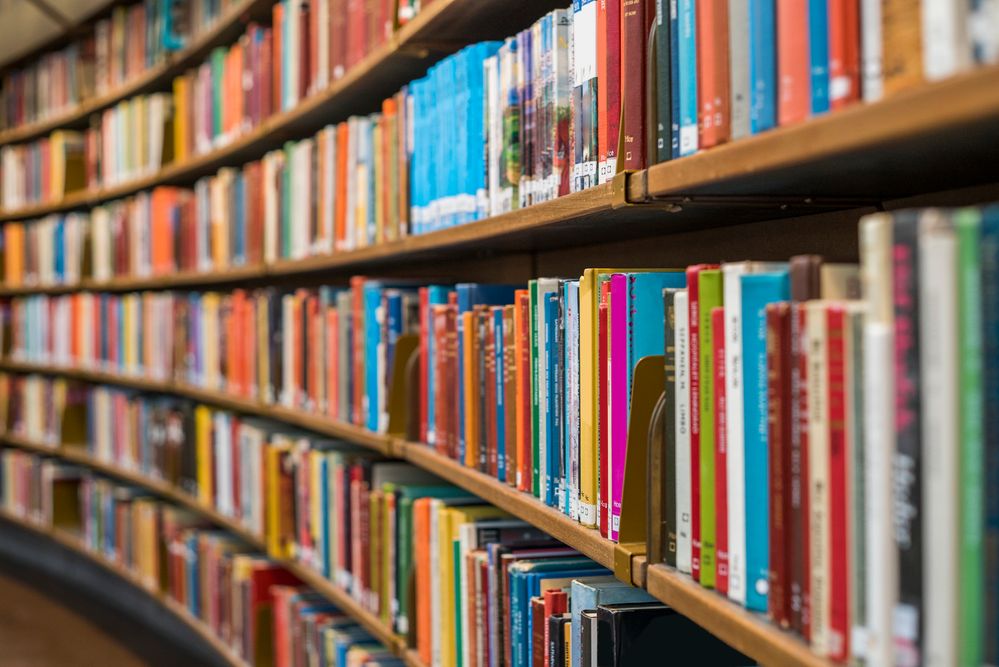 Caption: A photo of books with colorful covers on shelves in a library. (Getty Images)